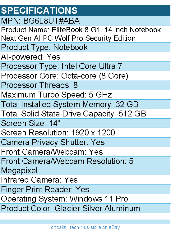 HP BG6L8UT#ABA EliteBook 8 G1i 14" Touchscreen Notebook -Intel Core Ultra 7 268V