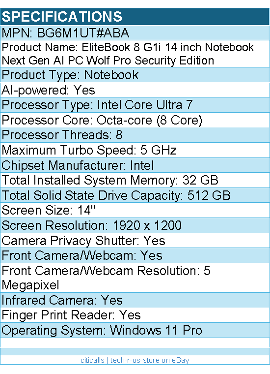 HP BG6M1UT#ABA EliteBook 8 G1i 14" Touchscreen Notebook -Intel Core Ultra 7 268V