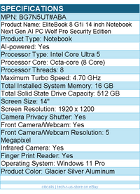 HP BG7N5UT#ABA EliteBook 8 G1i 14" Touchscreen Notebook - Intel Core Ultra 5