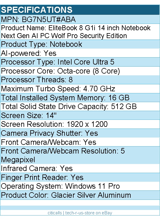 HP BG7N5UT#ABA EliteBook 8 G1i 14" Touchscreen Notebook - Intel Core Ultra 5