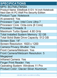 HP BG7N6UT#ABA EliteBook 8 G1i 14" Touchscreen Notebook - Intel Core Ultra 7