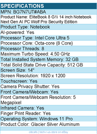 HP BG7N7UT#ABA EliteBook 8 G1i 14" Touchscreen Notebook - Intel Core Ultra 5