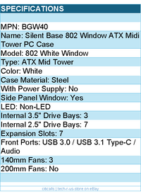 be quiet! BGW40 PC Case - Silent Base 802 Window White TG EATX ATX MATX MITX ATX