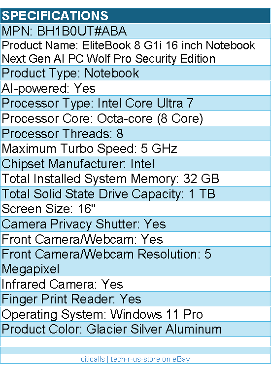 HP BH1B0UT#ABA EliteBook 8 G1i 16" Touchscreen Notebook - Intel Core Ultra 7