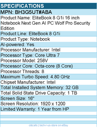 HP BH3G5UT#ABA EliteBook 8 G1i 16" Touchscreen Notebook - Intel Core Ultra 7