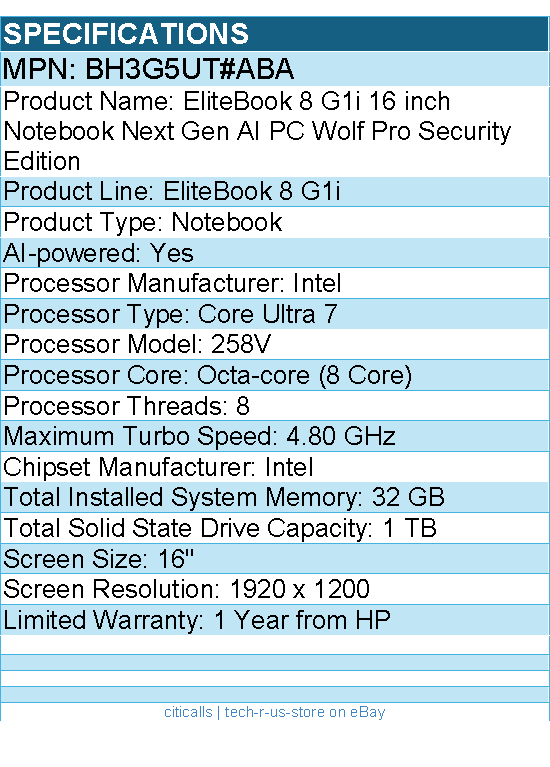 HP BH3G5UT#ABA EliteBook 8 G1i 16" Touchscreen Notebook - Intel Core Ultra 7