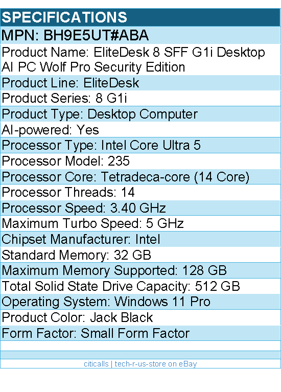 HP BH9E5UT#ABA EliteDesk 8 G1i Desktop Computer - Intel Core Ultra 5 235
