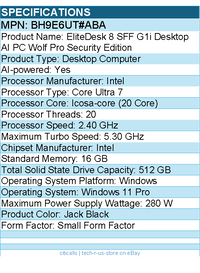 HP BH9E6UT#ABA EliteDesk 8 G1i Desktop Computer - Intel Core Ultra 7 265