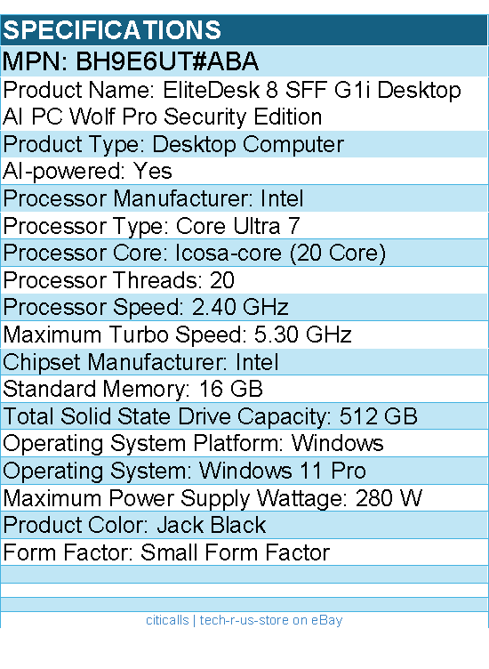 HP BH9E6UT#ABA EliteDesk 8 G1i Desktop Computer - Intel Core Ultra 7 265