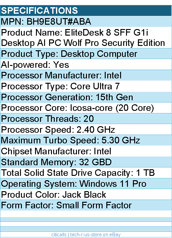 HP BH9E8UT#ABA EliteDesk 8 G1i Desktop Computer - Intel Core Ultra 7 15th Gen
