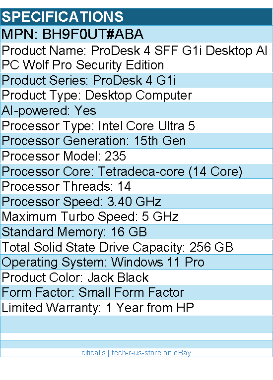 HP BH9F0UT#ABA ProDesk 4 G1i Desktop Computer - Intel Core Ultra 5 15th Gen 235