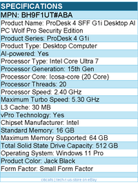 HP BH9F1UT#ABA ProDesk 4 G1i Desktop Computer - Intel Core Ultra 7 15th Gen 265