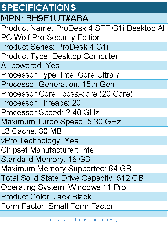 HP BH9F1UT#ABA ProDesk 4 G1i Desktop Computer - Intel Core Ultra 7 15th Gen 265