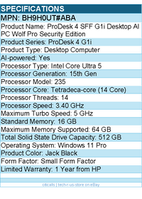 HP BH9H0UT#ABA ProDesk 4 G1i Desktop Computer - Intel Core Ultra 5 15th Gen