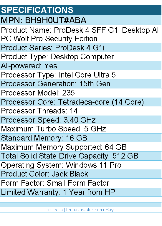 HP BH9H0UT#ABA ProDesk 4 G1i Desktop Computer - Intel Core Ultra 5 15th Gen