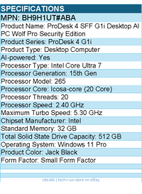 HP BH9H1UT#ABA ProDesk 4 G1i Desktop Computer - Intel Core Ultra 7 15th Gen