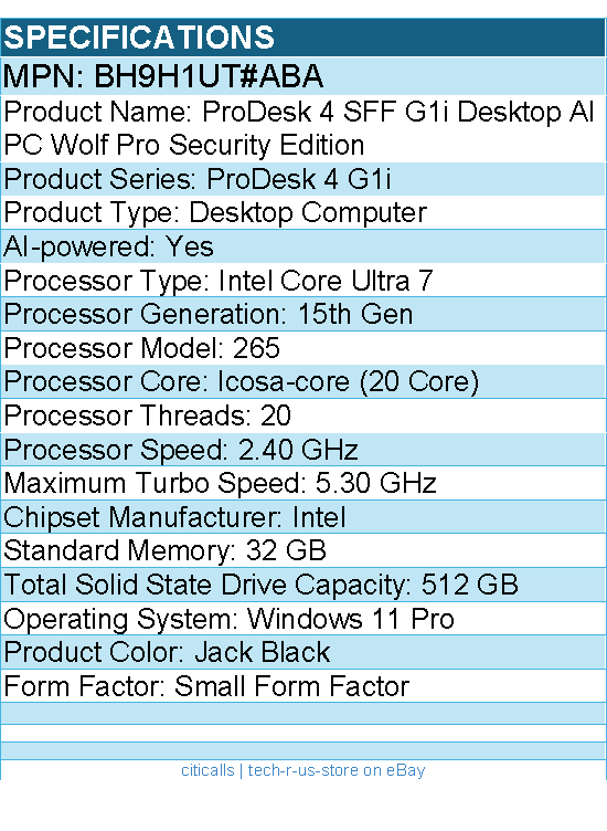 HP BH9H1UT#ABA ProDesk 4 G1i Desktop Computer - Intel Core Ultra 7 15th Gen