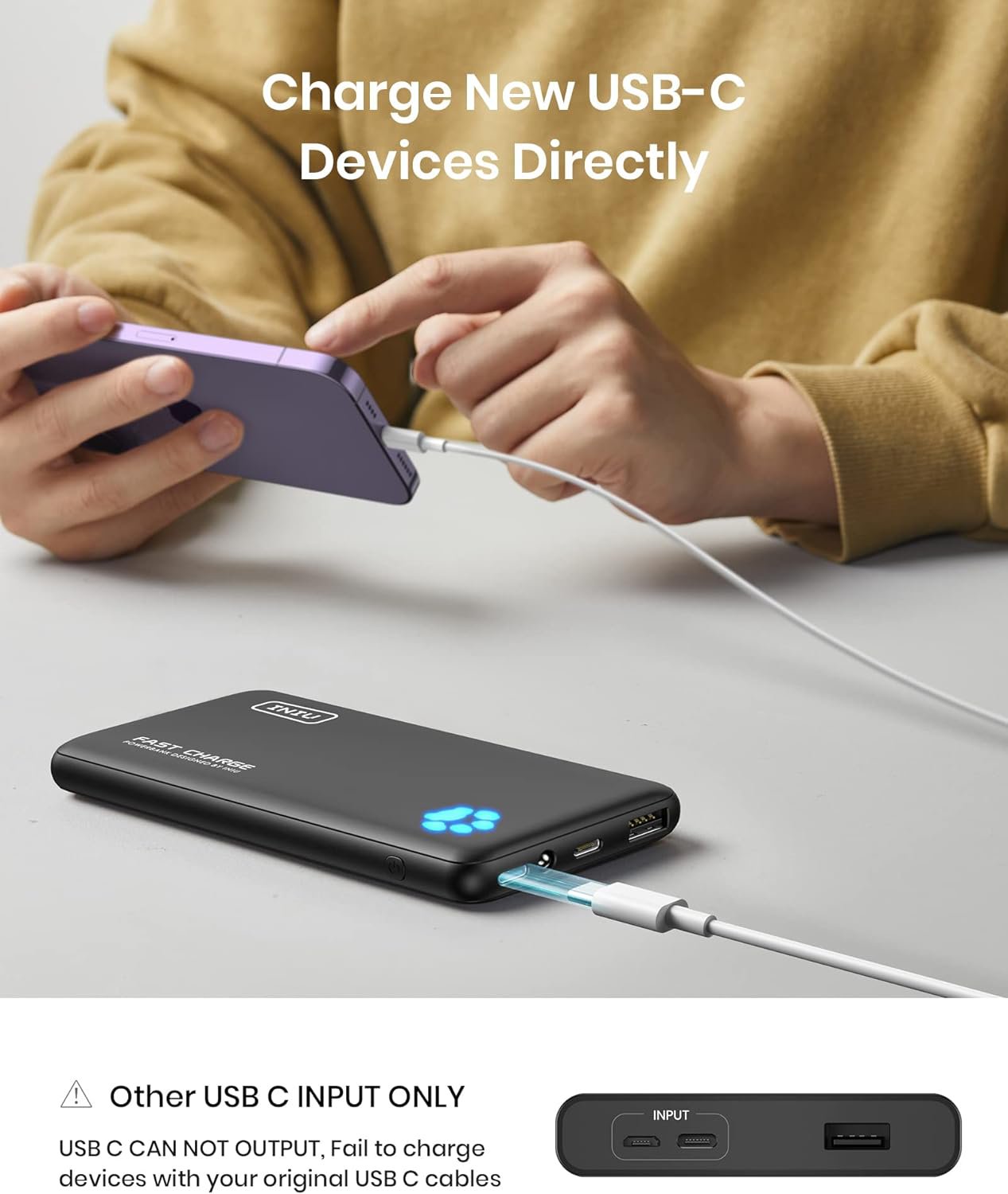 INIU BI-B3 Portable Charger,20W PD3.0 Fast Charging Slimmest 10000mAh Power Bank