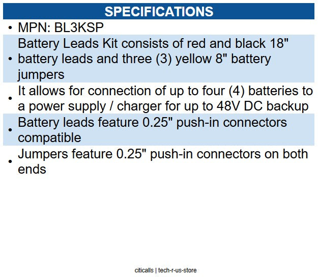 Altronix BL3KSP 48V Battery Leads Kit