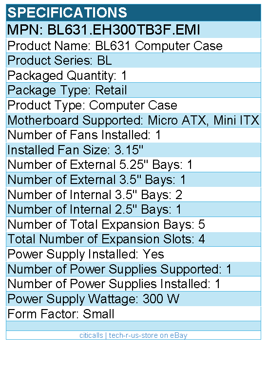 In Win BL631.EH300TB3F.EMI BL631 11.5L Small Form Factor Computer Case