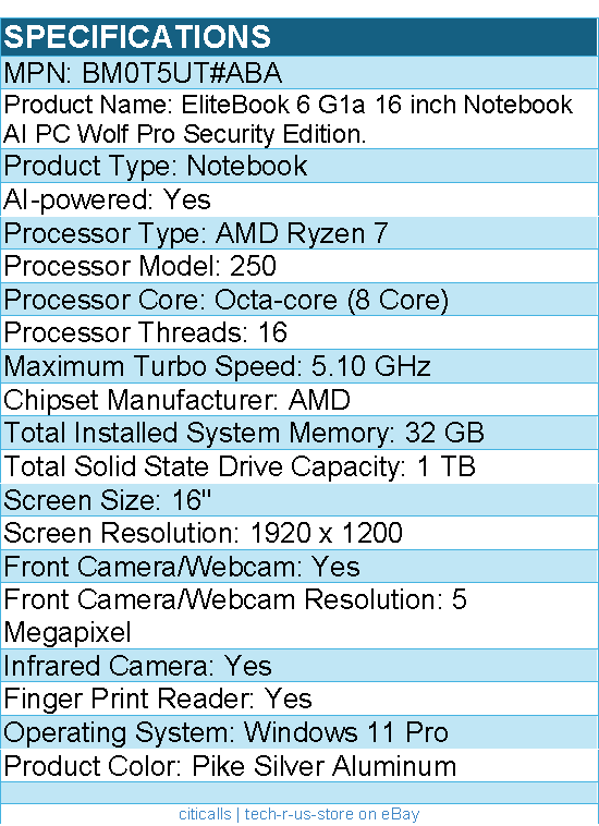 HP BM0T5UT#ABA EliteBook 6 G1a 16" Notebook - WUXGA - 60 Hz - AMD Ryzen 7