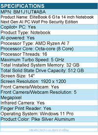 HP BM1J1UT#ABA EliteBook 6 G1a 14" Copilot+ PC Notebook - AMD Ryzen AI 7 350