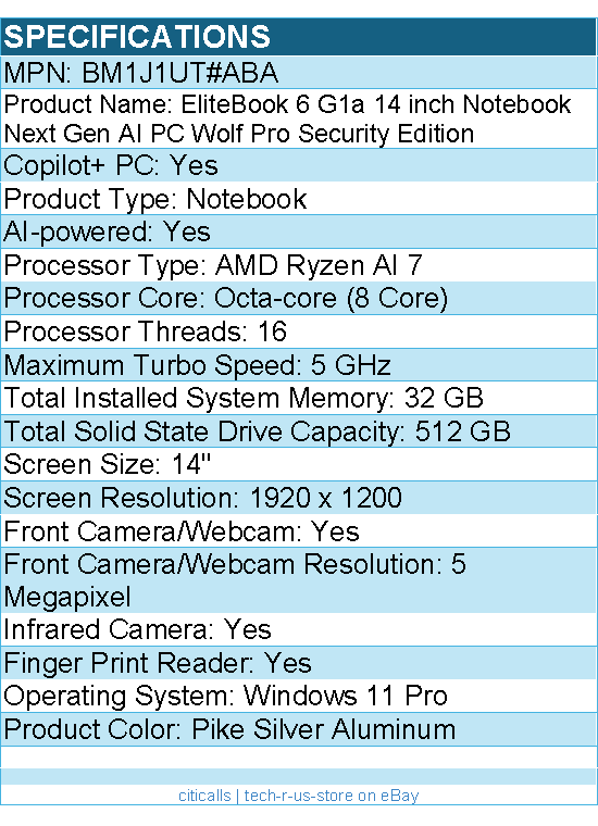 HP BM1J1UT#ABA EliteBook 6 G1a 14" Copilot+ PC Notebook - AMD Ryzen AI 7 350