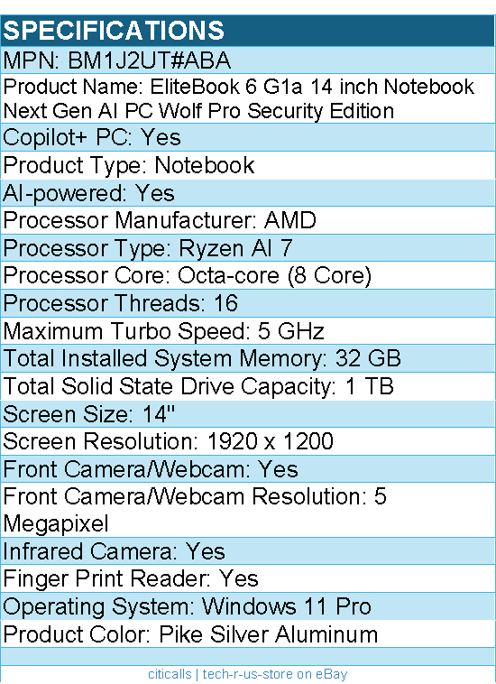 HP BM1J2UT#ABA EliteBook 6 G1a 14" Touchscreen Copilot+ PC Notebook