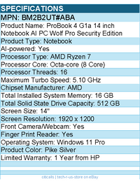 HP BM2B2UT#ABA ProBook 4 G1a 14" Notebook - WUXGA - AMD Ryzen 7 250