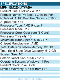 HP BM2E4UT#ABA ProBook 4 G1a 16" Notebook - WUXGA - AMD Ryzen 7 250