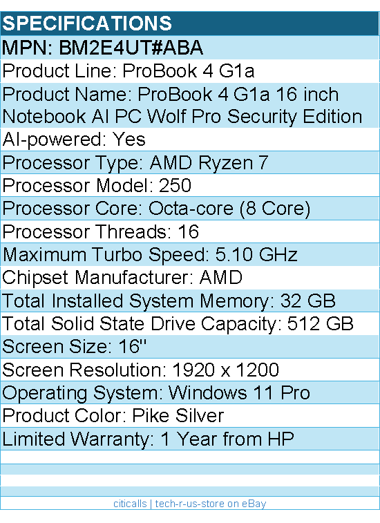 HP BM2E4UT#ABA ProBook 4 G1a 16" Notebook - WUXGA - AMD Ryzen 7 250