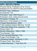 HP BM2E5UT#ABA ProBook 4 G1a 16" Touchscreen Notebook - WUXGA - AMD Ryzen 7 250