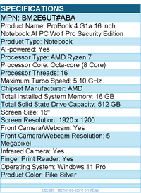 HP BM2E6UT#ABA ProBook 4 G1a 16" Touchscreen Notebook - AMD Ryzen 7 250