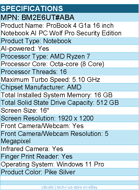 HP BM2E6UT#ABA ProBook 4 G1a 16" Touchscreen Notebook - AMD Ryzen 7 250