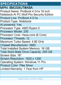 HP BM2S8UT#ABA ProBook 4 G1a 16" Notebook - WUXGA - AMD Ryzen 5 230