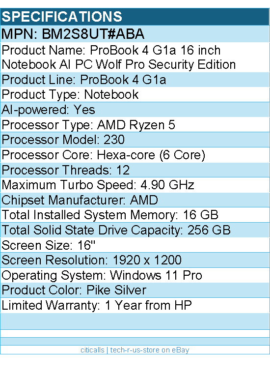 HP BM2S8UT#ABA ProBook 4 G1a 16" Notebook - WUXGA - AMD Ryzen 5 230