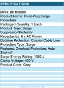 Belkin BP106000 6 Outlet Pivot Plug Surge Protector - Wall Mounted - 1080 Joules