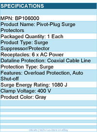 Belkin BP106000 6 Outlet Pivot Plug Surge Protector - Wall Mounted - 1080 Joules