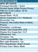 3M BP133W1B Bright Screen Privacy Filter for 13.3in Laptop, 16:10