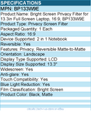 3M BP133W9E Bright Screen Privacy Filter for 13.3in Full Screen Laptop, 16:9
