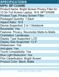 3M BP133W9E Bright Screen Privacy Filter for 13.3in Full Screen Laptop, 16:9