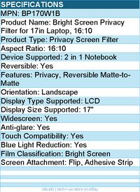 3M BP170W1B Bright Screen Privacy Filter for 17in Laptop, 16:10