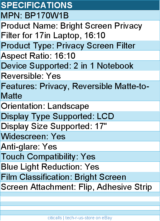3M BP170W1B Bright Screen Privacy Filter for 17in Laptop, 16:10
