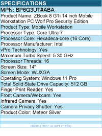 HP BP6Q3UT#ABA ZBook 8 G1i 14" Mobile Workstation - Intel Core Ultra 7