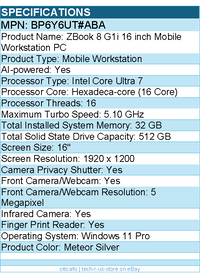 HP BP6Y6UT#ABA ZBook 8 G1i 16" Mobile Workstation - Intel Core Ultra 7 255H
