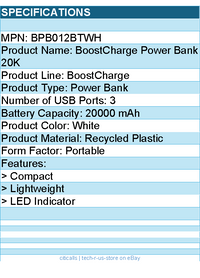 Belkin BPB012btWH 15W 3-port USB Power Bank - 20K mAh - 2xUSB-A (12W)