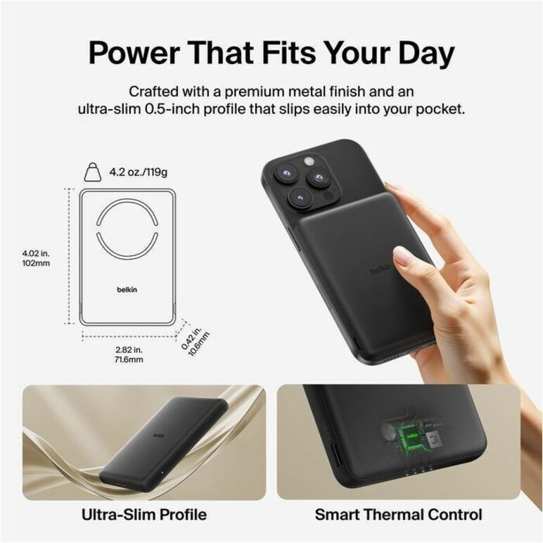 Belkin BPD010FQBK BoostCharge Slim Magnetic Power Bank 5K For Smartphone, iPhone