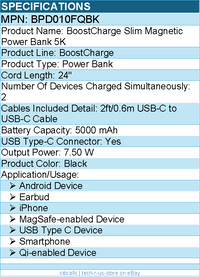 Belkin BPD010FQBK BoostCharge Slim Magnetic Power Bank 5K For Smartphone, iPhone