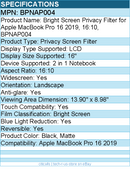 3M BPNAP004 Bright Screen Privacy Filter for Apple MacBook Pro 16 2019, 16:10
