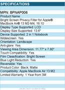 3M BPNAP006 Bright Screen Privacy Filter for Apple MacBook Air 13 M2, 16:10